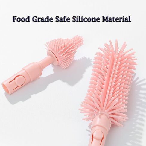 6 In1 Baby Bottle Brush Kit ، منظف فرشاة زجاجة سيليكون محمول مع فرشاة قش ، فرشاة الحلمة ، رف التجفيف ، موزع الصابون ، كيس تخزين للسفر أو المنزل (وردي) in Kuwait
