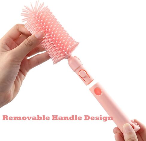 6 In1 Baby Bottle Brush Kit ، منظف فرشاة زجاجة سيليكون محمول مع فرشاة قش ، فرشاة الحلمة ، رف التجفيف ، موزع الصابون ، كيس تخزين للسفر أو المنزل (وردي) in Kuwait