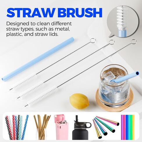 6 Pack Holikme 4 in 1 Cup Lid Cleaning Brush Set with 3 Straws, Multifunctional Bottle Brush, Silicone Cup Lid Gap Cleaner, Durable Bristle Crevice Cleaning Brush, Navy in Saudi Arabia