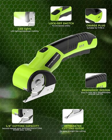 Cordless Electric Scissors, 4.5V Cardboard Cutter with Safety Lock and 2 Blades,Rechargeable Box Cutter for Fabric,Plastic, Gifts for Men,Women in Saudi Arabia