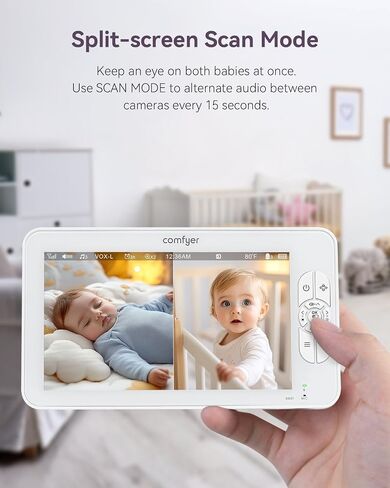7" Split-Screen Baby Monitor with 2 1080P Cameras, 720P HD No WiFi Monitor with a Flexible Bracket, Video Baby Monitor with Camera and Audio, 2 Way Audio, Remote PTZ, Auto Night Vision in Saudi Arabia