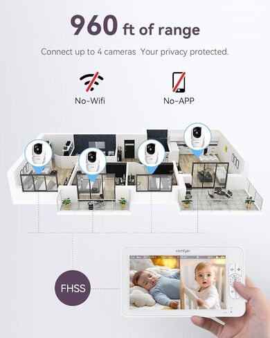 7" Split-Screen Baby Monitor with 2 1080P Cameras, 720P HD No WiFi Monitor with a Flexible Bracket, Video Baby Monitor with Camera and Audio, 2 Way Audio, Remote PTZ, Auto Night Vision in Saudi Arabia