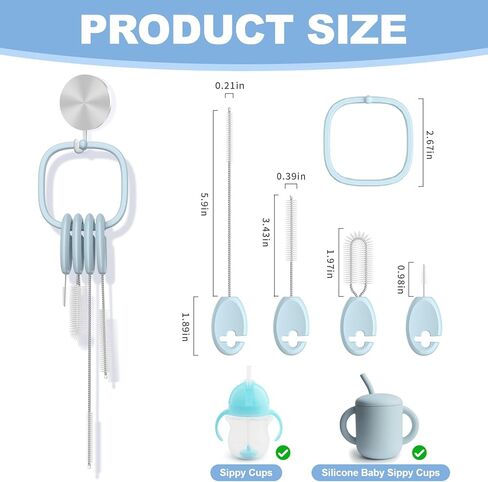 YOTIME Standing Straw Cleaner Brush Set, 4in1 Reusable Straw Brushes with Holder Ring, for Wide and Narrow Straws, Tumblers, Water Bottles and Cups, Pink in Kuwait