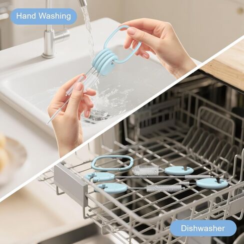 YOTIME Standing Straw Cleaner Brush Set, 4in1 Reusable Straw Brushes with Holder Ring, for Wide and Narrow Straws, Tumblers, Water Bottles and Cups, Pink in Kuwait