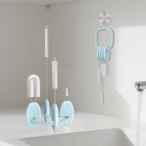 YOTIME Standing Straw Cleaner Brush Set, 4in1 Reusable Straw Brushes with Holder Ring, for Wide and Narrow Straws, Tumblers, Water Bottles and Cups, Pink in Kuwait