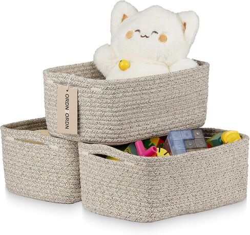 Storage Baskets for Organizing, Small Storage Bins for Shelves, Gift Basket Empty, Cute Woven Decorative Closet Organizer, Baby Rope Basket, Dog Toy Storage, 11x7.5x4.5", 3Packs Mixed Brown in Saudi Arabia