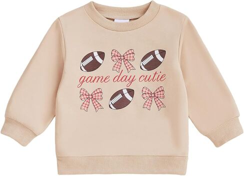 Baby Boys Girls Fall Football Sweatshirt Sunday Funday Rugby Theme Crew Neck Pullover For Infant Toddler Kids in Kuwait