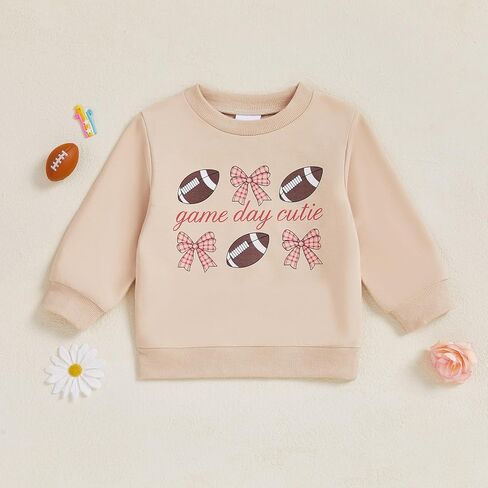Baby Boys Girls Fall Football Sweatshirt Sunday Funday Rugby Theme Crew Neck Pullover For Infant Toddler Kids in Kuwait
