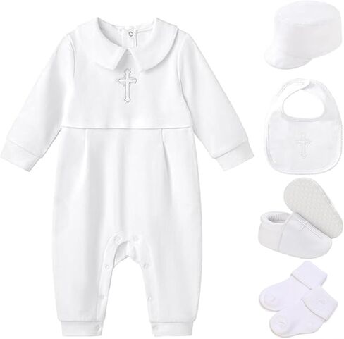 Baby Boy Girl Baptism Outfit Infant Christening Outfit with Shoes & Socks 5Pcs in Kuwait