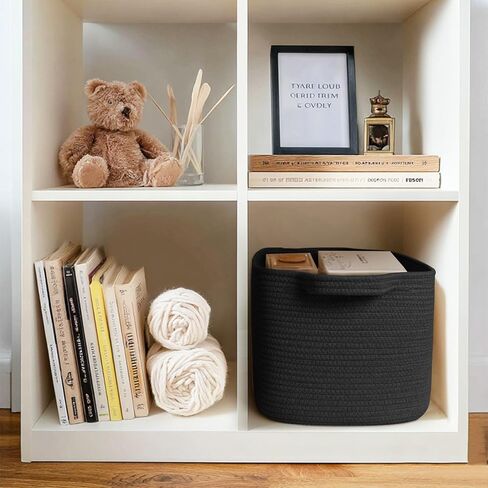 Wicker Basket for Storage, 15"x11"x9" Woven Basket with Handle, Rectangular Cute Storage Bin for Books, Shoes, Clothes, Towels, Decorative Gift Bin Empty, Stuffed Animal Organizer, Home Decor in Saudi Arabia