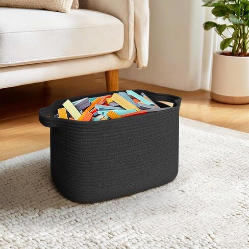 Wicker Basket for Storage, 15"x11"x9" Woven Basket with Handle, Rectangular Cute Storage Bin for Books, Shoes, Clothes, Towels, Decorative Gift Bin Empty, Stuffed Animal Organizer, Home Decor in Saudi Arabia