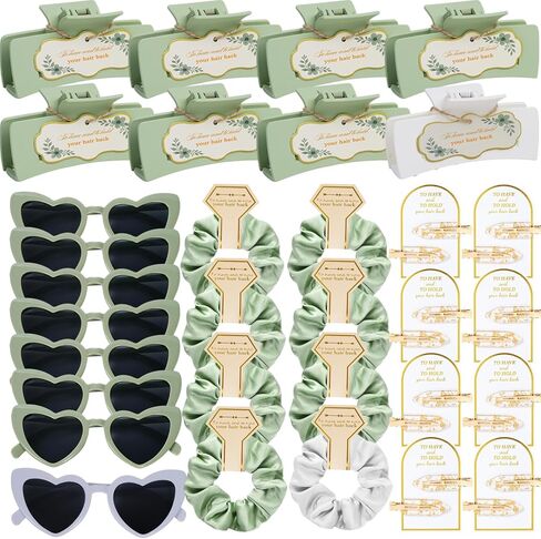 Sage Green Bridesmaid Gifts for Proposal, 6PCS Girls Gift Set with Hair Claws, Scrunchies, Makeup Clips & Heart Sunglasses, Wedding Bachelorette Party Favors, Birthday Gifts for Women Teens in Saudi Arabia