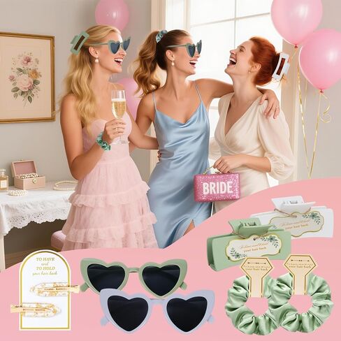 Sage Green Bridesmaid Gifts for Proposal, 6PCS Girls Gift Set with Hair Claws, Scrunchies, Makeup Clips & Heart Sunglasses, Wedding Bachelorette Party Favors, Birthday Gifts for Women Teens in Saudi Arabia