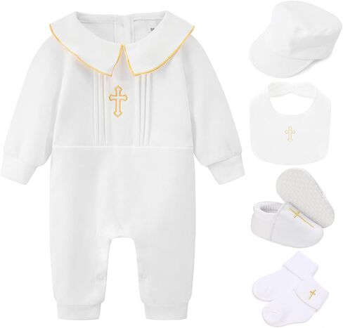 Baby Boy Girl Baptism Outfit Infant Christening Outfit with Shoes & Socks 5Pcs in Kuwait