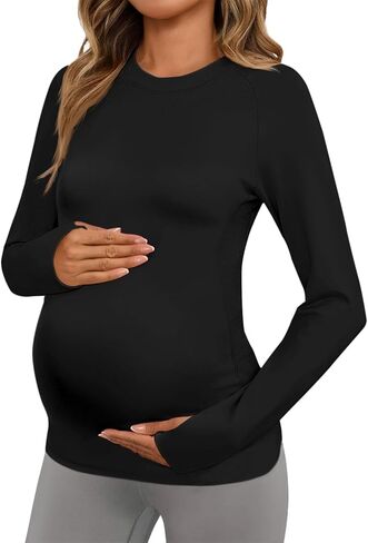Yousify Women’s Long Sleeve Maternity Tops Pregnancy Shirts Workout Yoga Athletic Tops Blouses with Thumb Holes in Saudi Arabia