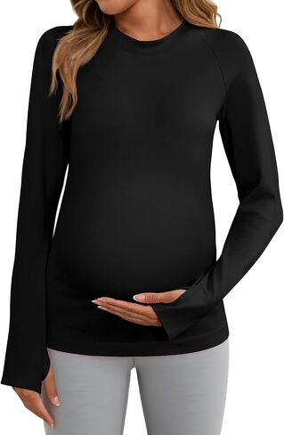 Yousify Women’s Long Sleeve Maternity Tops Pregnancy Shirts Workout Yoga Athletic Tops Blouses with Thumb Holes in Saudi Arabia