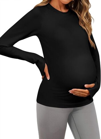 Yousify Women’s Long Sleeve Maternity Tops Pregnancy Shirts Workout Yoga Athletic Tops Blouses with Thumb Holes in Saudi Arabia