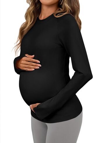 Yousify Women’s Long Sleeve Maternity Tops Pregnancy Shirts Workout Yoga Athletic Tops Blouses with Thumb Holes in Saudi Arabia