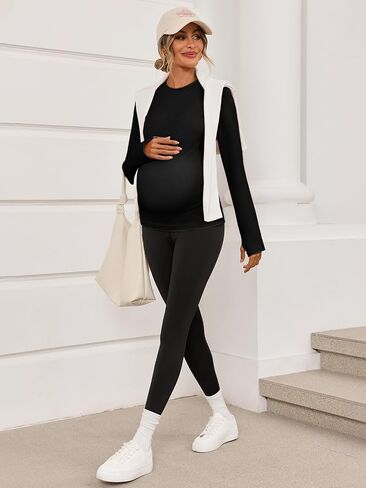 Yousify Women’s Long Sleeve Maternity Tops Pregnancy Shirts Workout Yoga Athletic Tops Blouses with Thumb Holes in Saudi Arabia