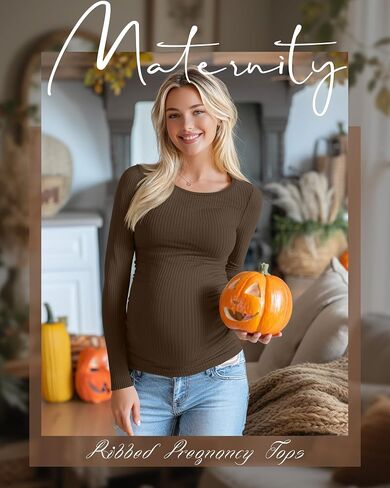 Huukeay 4 Pack Women's Maternity Shirts, Long Sleeve Cotton Ribbed Pregnancy Tops Side Ruched Crew Neck Casual Mama Clothes in Saudi Arabia