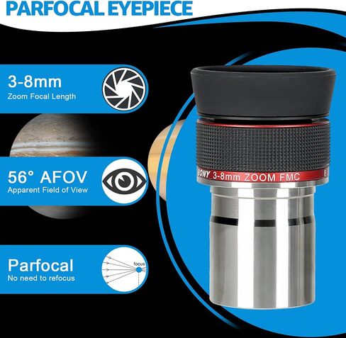 SVBONY Zoom Eyepiece Set, Achieve Zoom Range 3-20mm, SV215 Zoom Eyepiece, 1.25'' 3-8mm Eyepiece Bundle with SV230 Telescope Eyepiece, 8-20mm Zoom Eyepiece for Astronomy Planetary Visual in Saudi Arabia