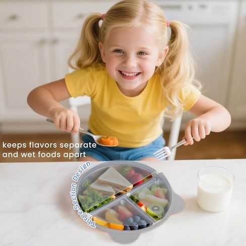Stainless Steel Kids Plate with Suction Set of 2, 9″ Toddler Divided Plates with Removable Non Slip Silicone Sleeves, Baby Snack Dishes, Non Toxic and BPA Free, Light Pink & Baby Blue in Saudi Arabia