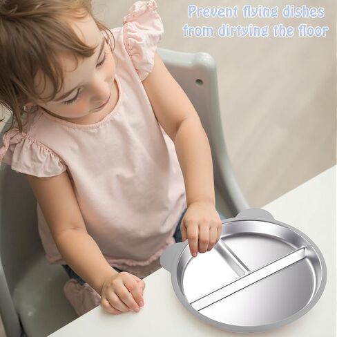 Stainless Steel Kids Plate with Suction Set of 2, 9″ Toddler Divided Plates with Removable Non Slip Silicone Sleeves, Baby Snack Dishes, Non Toxic and BPA Free, Light Pink & Baby Blue in Saudi Arabia
