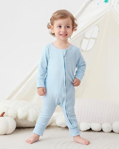 Bafeicao 3 Pack Baby Boy Girl Rompers with Mitten Cuffs | 2 Way Zipper Romper, Ribbed Cotton, Long Sleeve, Footless, Unisex, One Piece Jumpsuits Clothes in Saudi Arabia