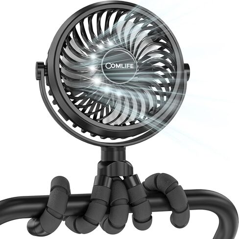 COMLIFE Baby Stroller Fan With Light, Rechargeable Battery Operated, Max 10Hrs Cooling, 3 Speeds, 360° Rotate USB Desk Fan, Flexible Tripod Clip On Fan for Stroller Car Seat Crib Treadmill Golf Cart in Saudi Arabia