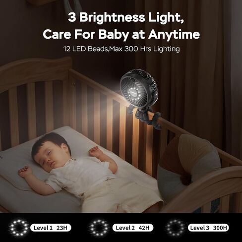 COMLIFE Baby Stroller Fan With Light, Rechargeable Battery Operated, Max 10Hrs Cooling, 3 Speeds, 360° Rotate USB Desk Fan, Flexible Tripod Clip On Fan for Stroller Car Seat Crib Treadmill Golf Cart in Saudi Arabia