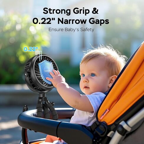 COMLIFE Baby Stroller Fan With Light, Rechargeable Battery Operated, Max 10Hrs Cooling, 3 Speeds, 360° Rotate USB Desk Fan, Flexible Tripod Clip On Fan for Stroller Car Seat Crib Treadmill Golf Cart in Saudi Arabia