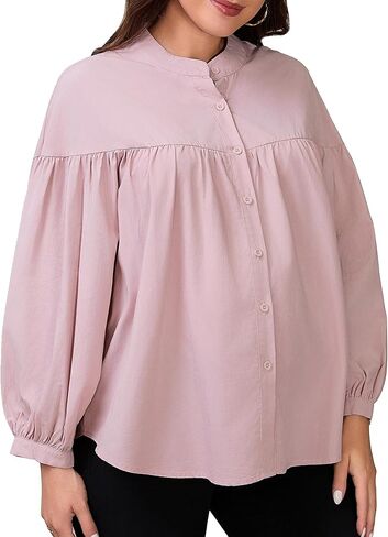 Womens Maternity Button Down Shirts Nursing Blouses Pleated Lantern Sleeve Office Pregnancy Work Tops in Kuwait
