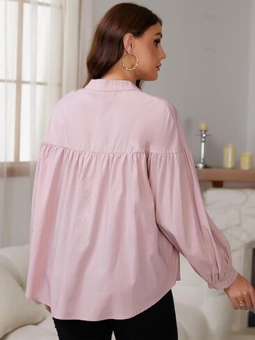 Womens Maternity Button Down Shirts Nursing Blouses Pleated Lantern Sleeve Office Pregnancy Work Tops in Kuwait