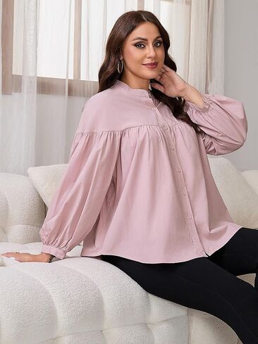 Womens Maternity Button Down Shirts Nursing Blouses Pleated Lantern Sleeve Office Pregnancy Work Tops in Kuwait