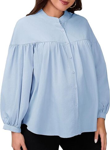 Womens Maternity Button Down Shirts Nursing Blouses Pleated Lantern Sleeve Office Pregnancy Work Tops in Kuwait