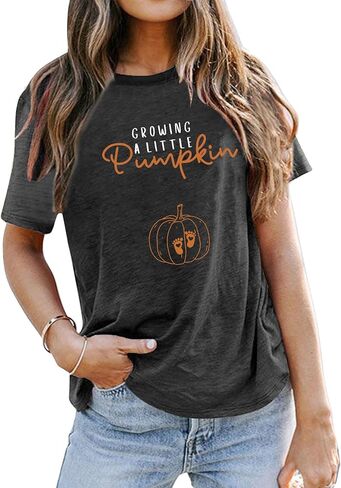 Maternity Halloween Shirt Growing a Little Pumpkin T Shirt Cute Pumpkin Graphic Halloween Pregnancy Short Sleeve Tops in Saudi Arabia