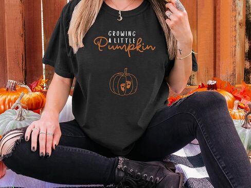 Maternity Halloween Shirt Growing a Little Pumpkin T Shirt Cute Pumpkin Graphic Halloween Pregnancy Short Sleeve Tops in Saudi Arabia
