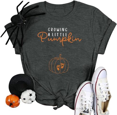 Maternity Halloween Shirt Growing a Little Pumpkin T Shirt Cute Pumpkin Graphic Halloween Pregnancy Short Sleeve Tops in Saudi Arabia