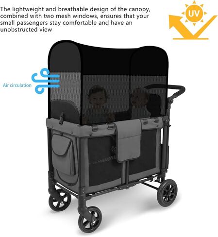 Stretchy Panoramic Canopy Compatible with Wonderfold Stroller Wagons W2/W4 All Models,UPF50+ Sun Protection with Two Mesh Windows,Sun Shade and Protection(Black) in Saudi Arabia