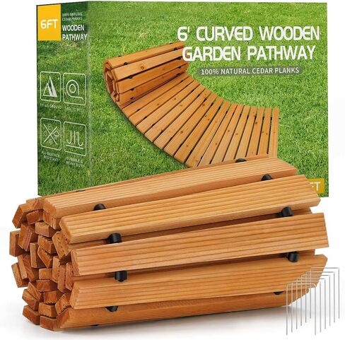 RELIANCER 6' Wooden Garden Pathway,Outdoor Roll Out Cedar Curved Walkway,Patio Path Decorative Garden Boardwalk Walkways,Weather-Resistant Roll Up Beach Wood Road Floor,Wedding Party Pathways in Kuwait
