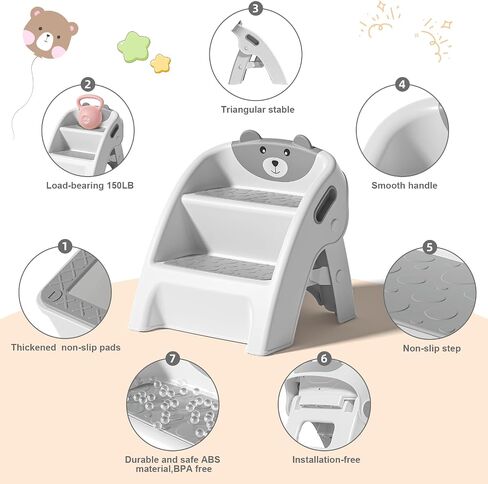 Folding Kids Step Stool for Bathroom and Potty Training,Anti-Slip, Anti-Tip A-Frame Design with 10-Second Setup-Potty 2 Step Stool for Toddlers in Saudi Arabia