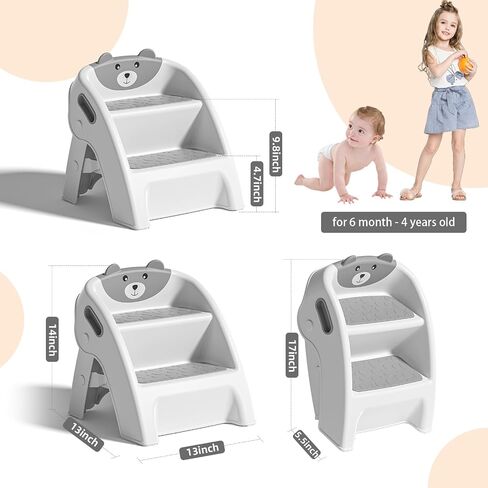 Folding Kids Step Stool for Bathroom and Potty Training,Anti-Slip, Anti-Tip A-Frame Design with 10-Second Setup-Potty 2 Step Stool for Toddlers in Saudi Arabia