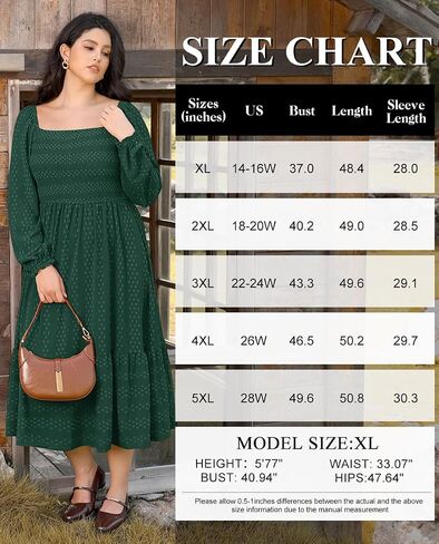 RITERA Plus Size Fall Dresses for Curvy Women Maxi Wedding Guest Long Sleeve Smocked Swiss Dot Winter Dress Pockets XL-5XL in Saudi Arabia