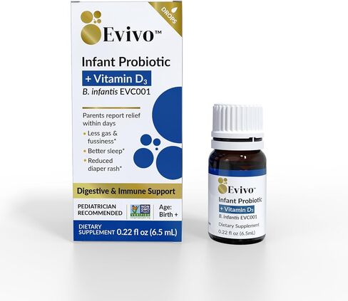 evivo الرضع بروبيوتيك قطرات | ضروريات الطفل لتخفيف المغص والغاز | آمن للحديدين الجدد | سهولة البكاء ، والغذاء ، والغاز ، والطفح حفاضات | تم التحقق من المشروع غير المعدلة وراثيا | 6.5 مل in Kuwait
