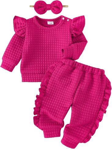 Baby Girl Clothes Toddler Sweatshirt Ruffled Infant Tops Casual Pants Fall Winter Outfits Set 3-24 Months in Kuwait