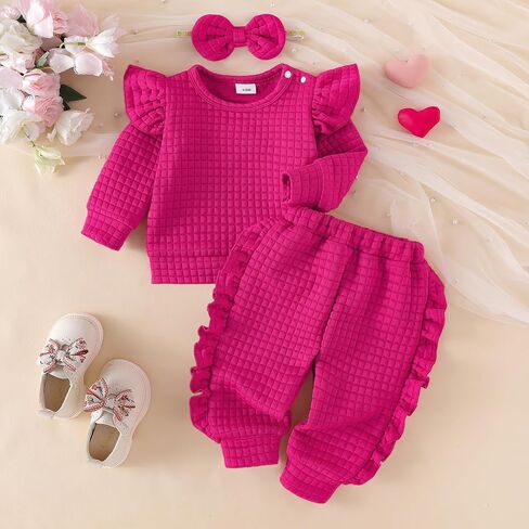 Baby Girl Clothes Toddler Sweatshirt Ruffled Infant Tops Casual Pants Fall Winter Outfits Set 3-24 Months in Kuwait