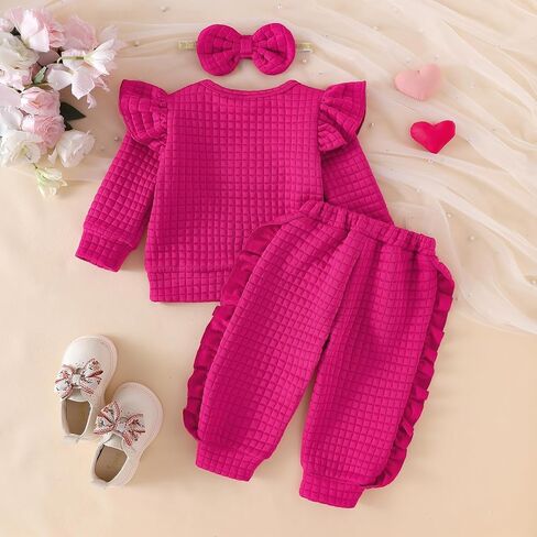 Baby Girl Clothes Toddler Sweatshirt Ruffled Infant Tops Casual Pants Fall Winter Outfits Set 3-24 Months in Kuwait