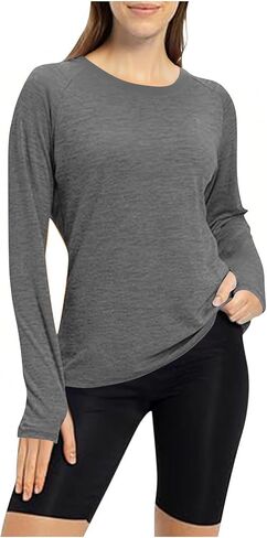 Long Sleeve Shirts for Women Fall Fashion Crewneck Basic Tops Loose Fitted Tops with Thumb Hole Outfits Clothes in Kuwait