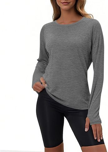 Long Sleeve Shirts for Women Fall Fashion Crewneck Basic Tops Loose Fitted Tops with Thumb Hole Outfits Clothes in Kuwait