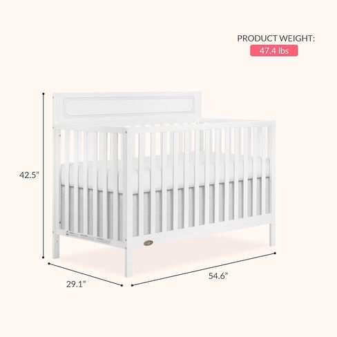 Dream On Me Avery 5-in-1 Convertible Crib Crib باللون الأبيض ، Greenguard Gold & JPMA ، 3 مراتب ، يتحولون إلى طفل صغير ، سرير كامل الحجم ، قم بإنشاء حضانة آمنة وصديقة للطفل in Kuwait